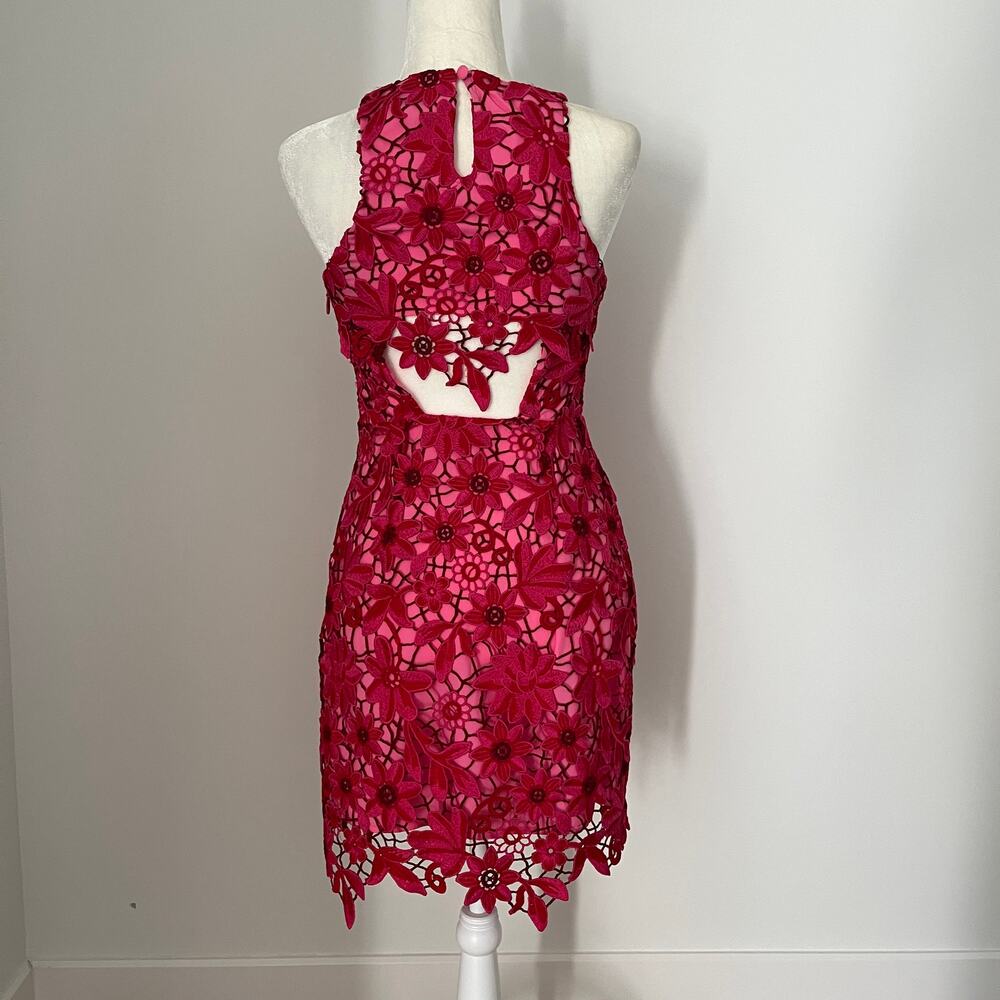 Adelyn Rae Mila Lace Floral Embroidered Mini Sheath Dress Red Pink - Picture 5 of 7